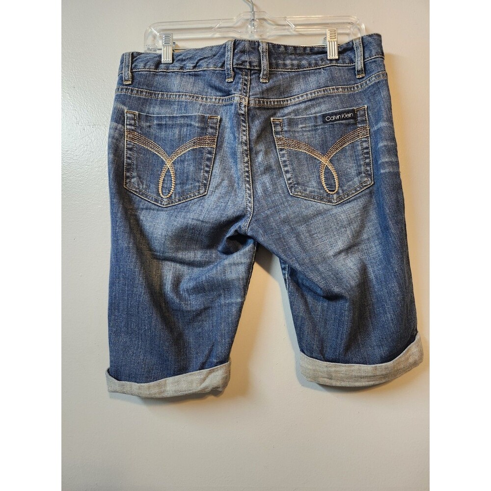 Calvin Klein Women’s Dark Wash Cuffed Bermuda Denim Shorts Sz 29/8